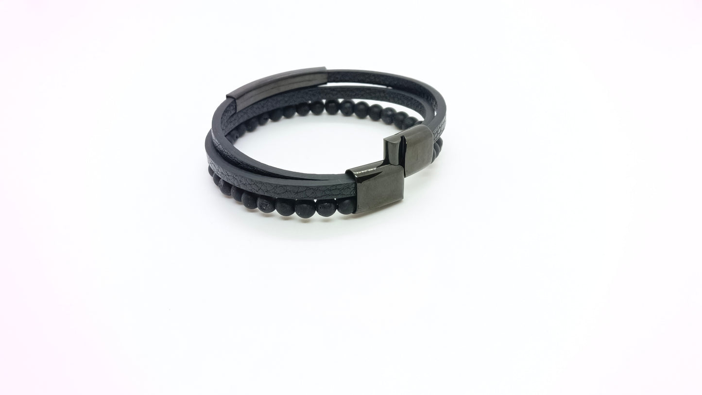 Leather & stone bracelet
