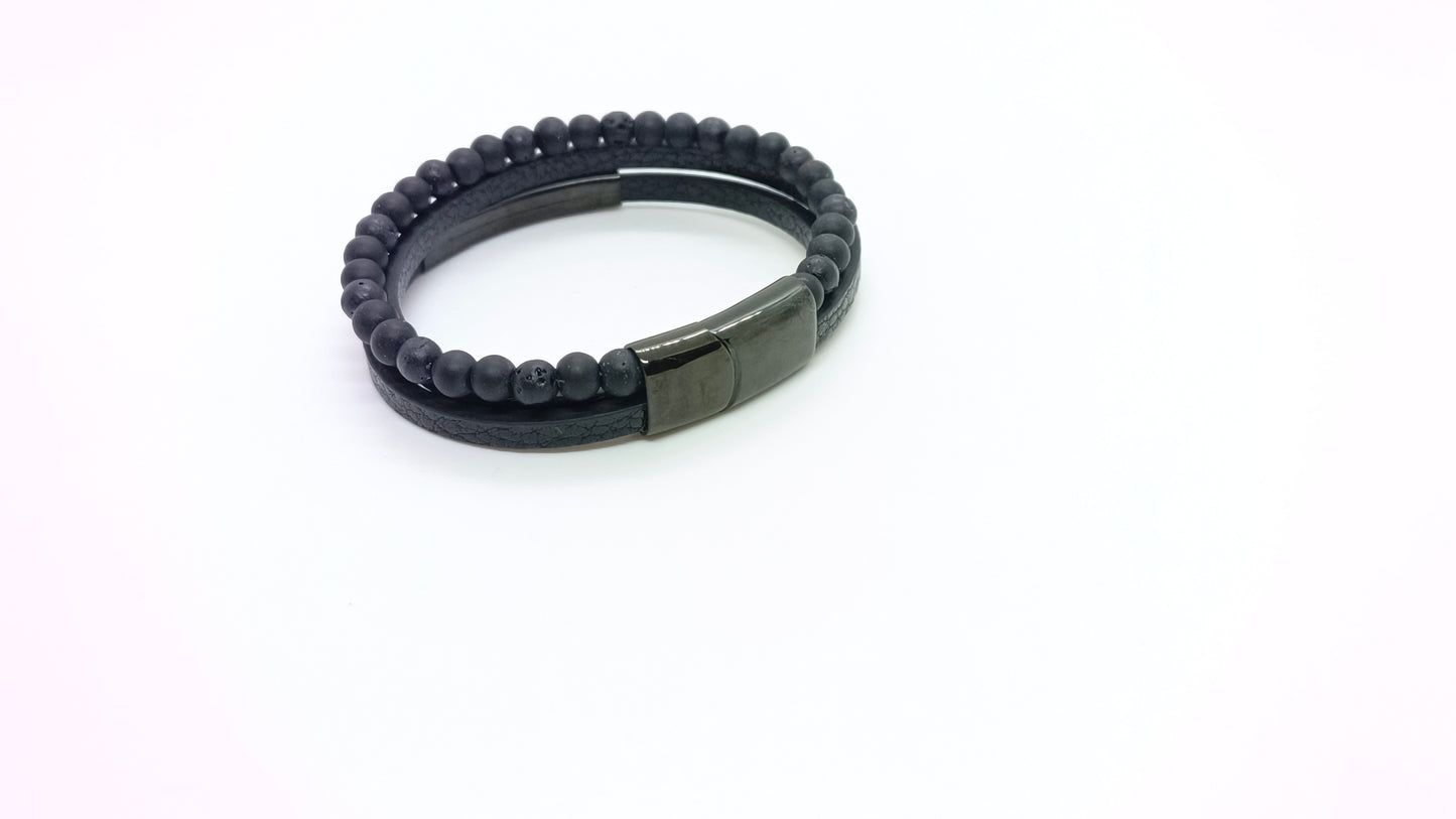 Leather & stone bracelet