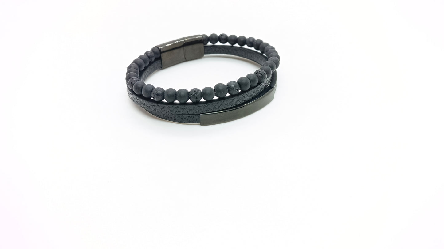 Leather & stone bracelet