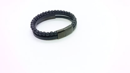 Leather & stone bracelet