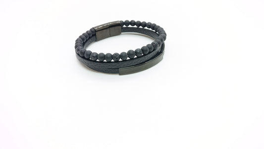 Leather & stone bracelet